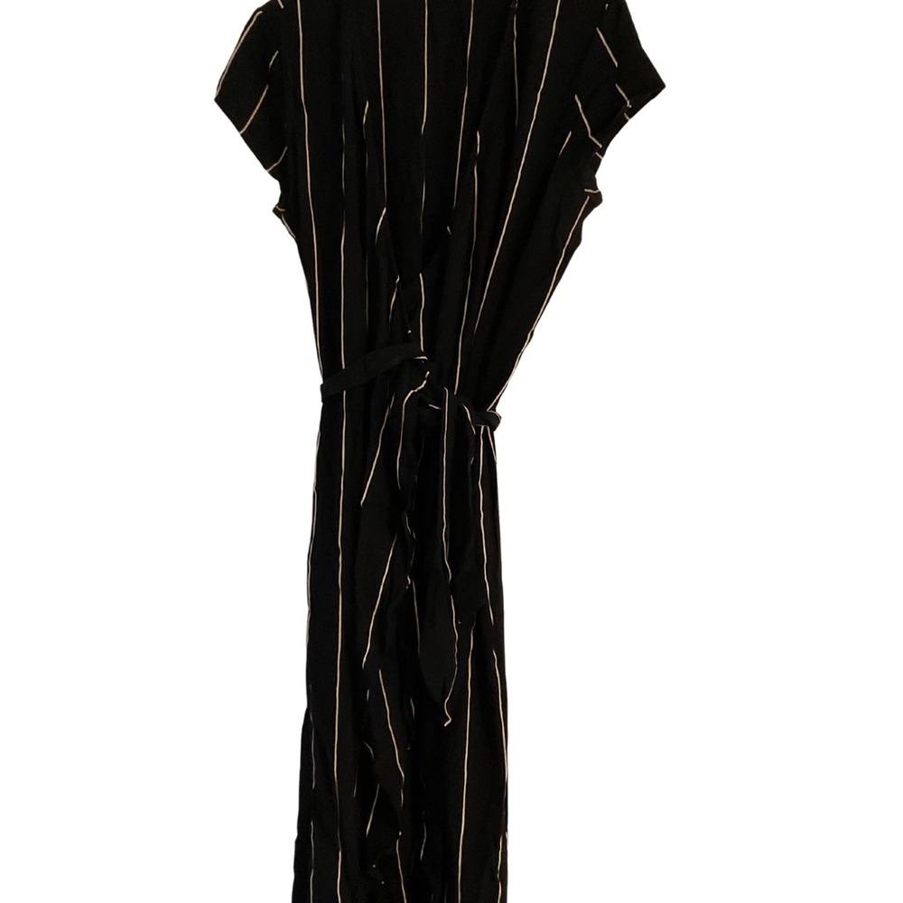 LOFT Black Wrap Dress with Tan Stripes